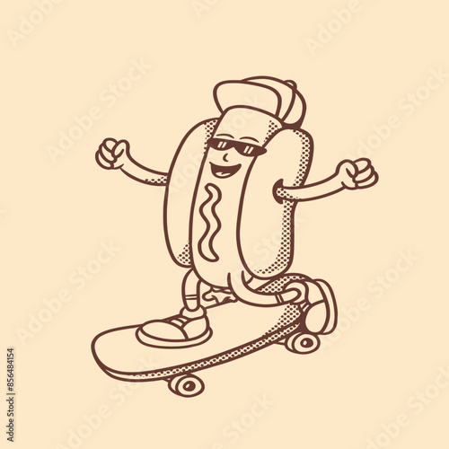 hotdog mascot with retro style and skateboard good for graphic design and logo