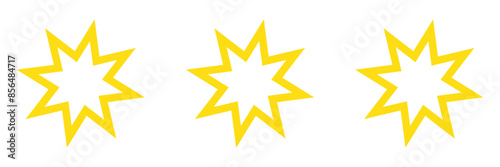 Bahai star. Black linear Baha'i symbols set. Religious symbol of Bahaism. Vector illustration.