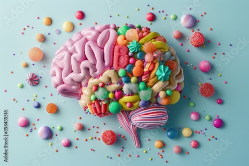 Brain Made of Candy on Blue Background