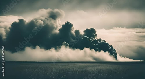 Heavy Smoke Plumes Rise Upward, Darkening the Sky Dramatically photo