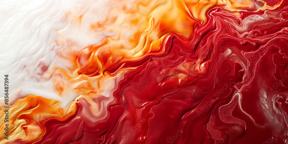 Red epoxy paint applied to a white background, an abstract textured background Red epoxy paint applied to a white background, an abstract textured background