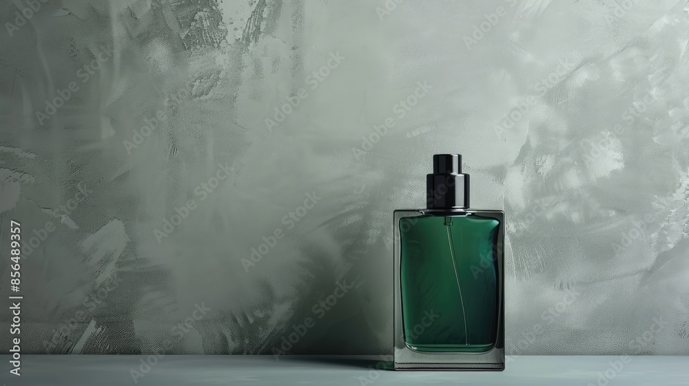 Green black mockup man perfume bottle on silver background with space for text Green black mockup man perfume bottle on silver background with space for text