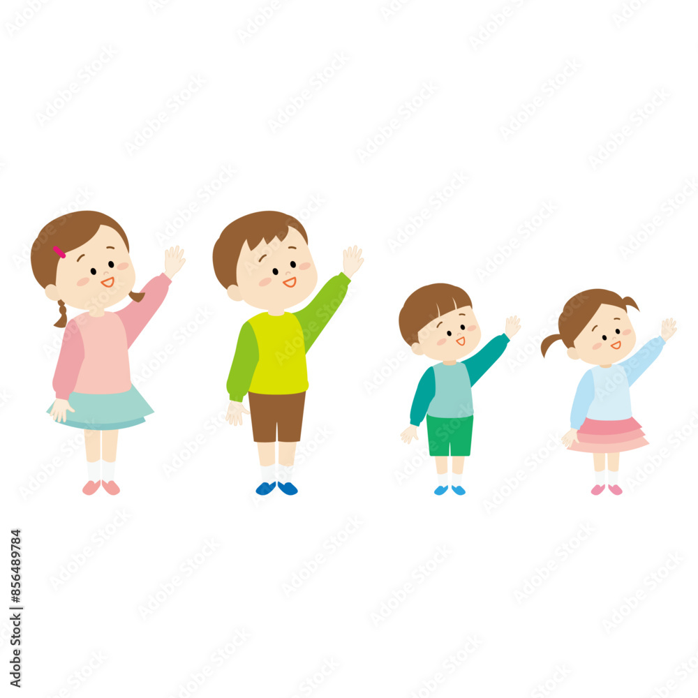 手をあげている子供達のイラスト 手をあげている子供達のイラスト