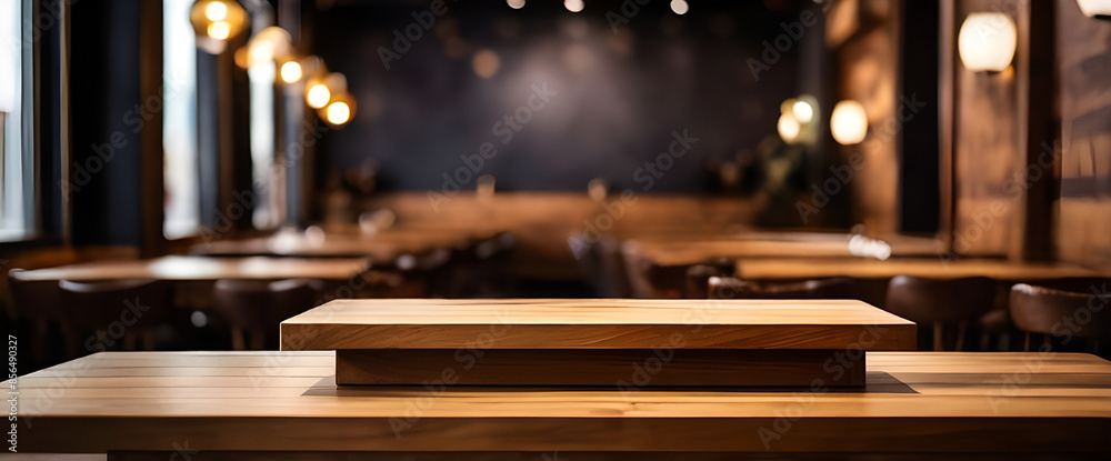 photo wooden podium table and blurred background indoor restaurant blur background dark photo wooden podium table and blurred background indoor restaurant blur background dark