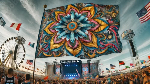 Colorful Flag Waves at Electric Daisy Carnival Music Festival