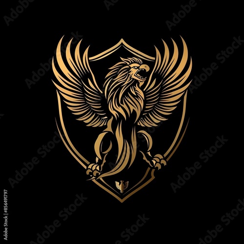 sticker logo of mythical griffin shield , sticker cut out