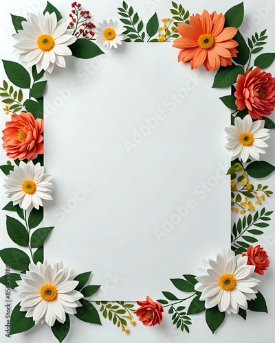 Portrait white mock up background with blank paper and floral texture for banner, poster, card, invitation, template, and mock up