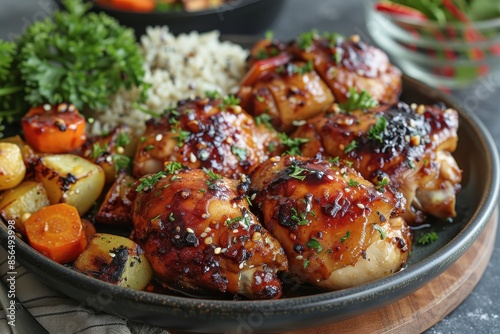 Glazed Chicken with Rice and Roasted Vegetables