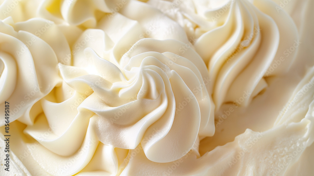 Classic vanilla ice cream swirl, a closeup of classic vanilla ice cream swirls, their creamy texture and soft color against a white background Classic vanilla ice cream swirl, a closeup of classic vanilla ice cream swirls, their creamy texture and soft color against a white background