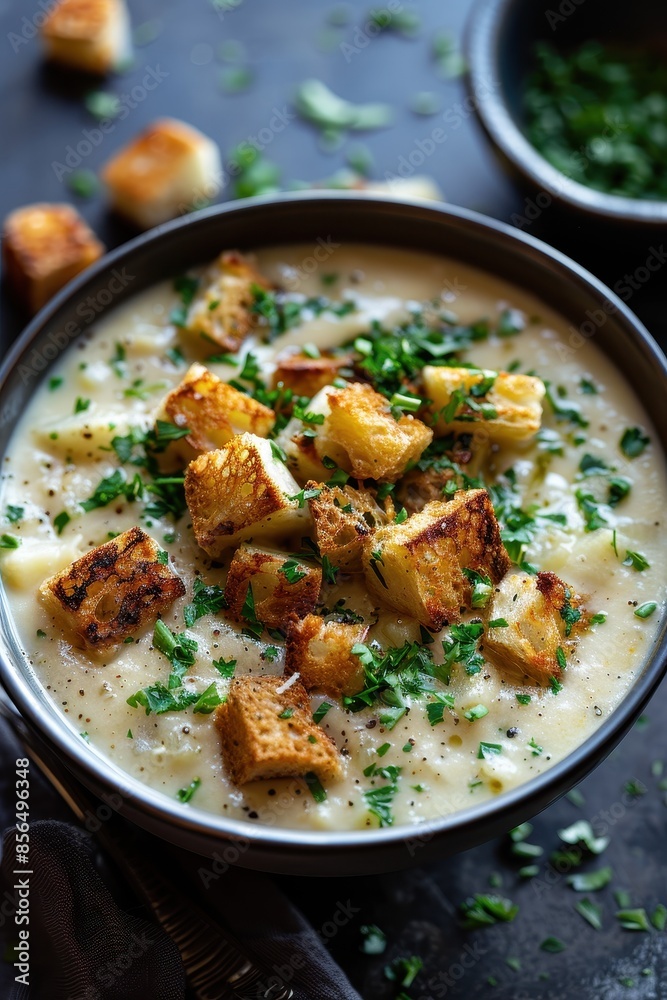 Creamy Soup with Toasted Croutons and Parsley Creamy Soup with Toasted Croutons and Parsley
