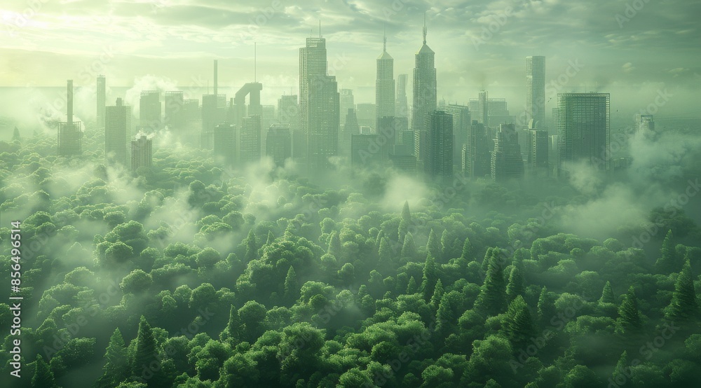 city ​​or industry Green reduces pollution, reduces smoke, global warming, loves the world, develops industry, energy.
