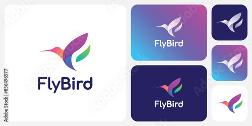 Colorful hummingbird vector logo design with modern, simple, clean and abstract style.