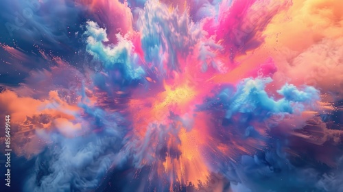 Colorful explosion, with orange, pink and blue fumes, generative ai