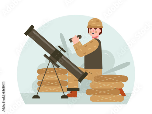 Military man war with bazooka. Army man using bazooka in war. Army vector illustration