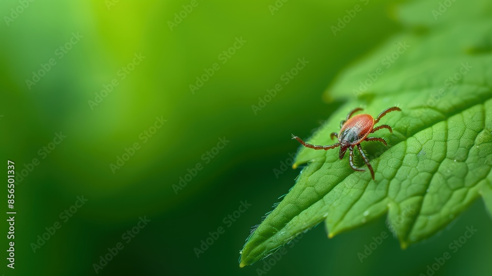 Close-up of a Tick on a Green Leaf in a Natural Environment with Blurred Background Close-up of a Tick on a Green Leaf in a Natural Environment with Blurred Background
