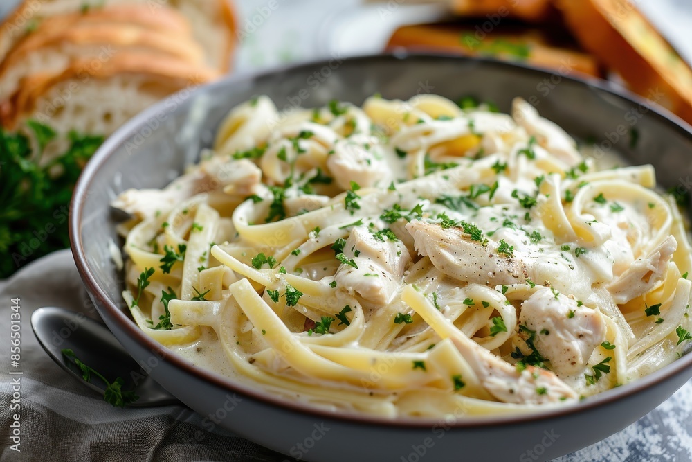 Creamy Chicken Fettuccine with Parsley Garnish Creamy Chicken Fettuccine with Parsley Garnish