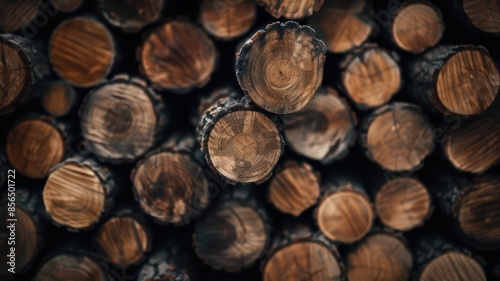 Stack of Wooden Logs in a Lumberyard with Detailed Texture and Natural Patterns