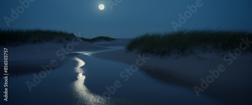 Moonlight reflecting on wet sand ethereal watercolor
