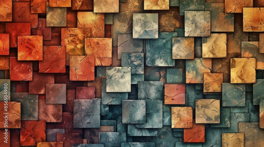 A colorful wall made of square tiles A colorful wall made of square tiles