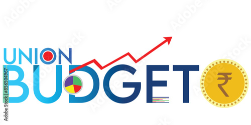 Indian Union Budget, India economy, finance icon, Indian rupee coin with Indian map vector illustration, typography	
