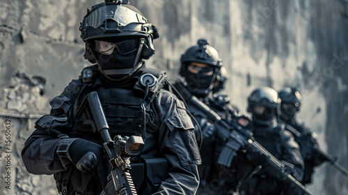 Urban Warriors, A SWAT Team in Black Gear Embodies the Strength and Adaptability of Modern Law Enforcement