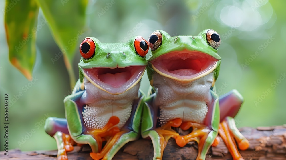Naklejka premium Tree frog, flying frog laughing. 