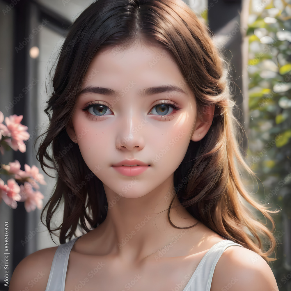 Naklejka premium Rostro Radiante: Adolescente con Cabello Marrón