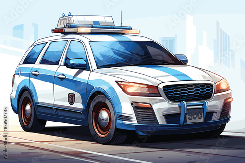  Police Car, Police Patrol Car, Side view angle, illustration vector art