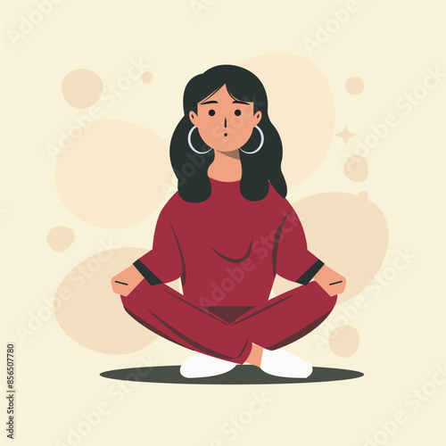 Colorful Simple Flat 2D Vector Illustration of A Female Character Doing Yoga.