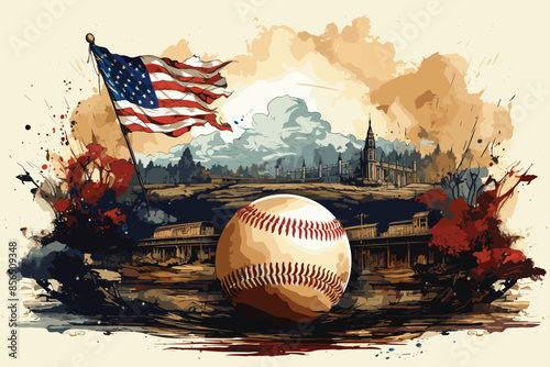 Vintage Baseball American Flag Design vector and illustration 