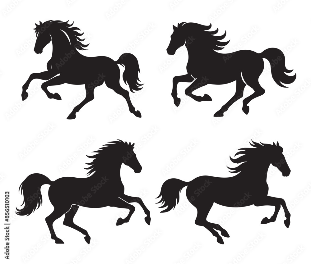 Running horse black silhouette set. Vector illustration Running horse black silhouette set. Vector illustration