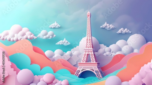 3D art paper wallpaper, Eiffel Tower, a landmark in France, beautiful colors