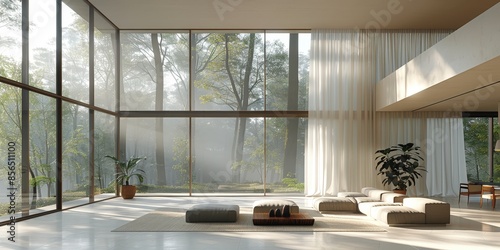 Modern Living Room with Forest View