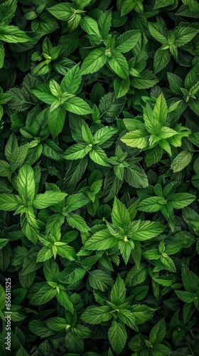 Close-up of green plant with leaves. Botanical texture background.