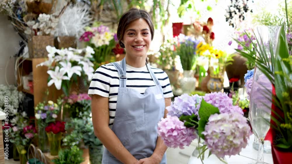 Portrait of a happy florist enjoying amongst flowers Portrait of a happy florist enjoying amongst flowers