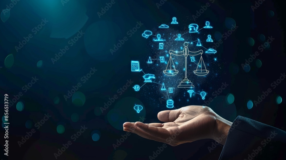 AI ethics or AI Law concept. Developing AI codes of ethics. Compliance, regulation, standard. Business policy and responsibility for guarding against unintended bias in machine learning algorithms. AI ethics or AI Law concept. Developing AI codes of ethics. Compliance, regulation, standard. Business policy and responsibility for guarding against unintended bias in machine learning algorithms.
