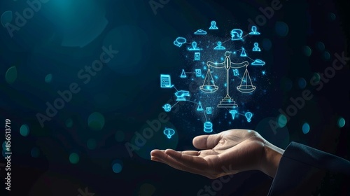 AI ethics or AI Law concept. Developing AI codes of ethics. Compliance, regulation, standard. Business policy and responsibility for guarding against unintended bias in machine learning algorithms.