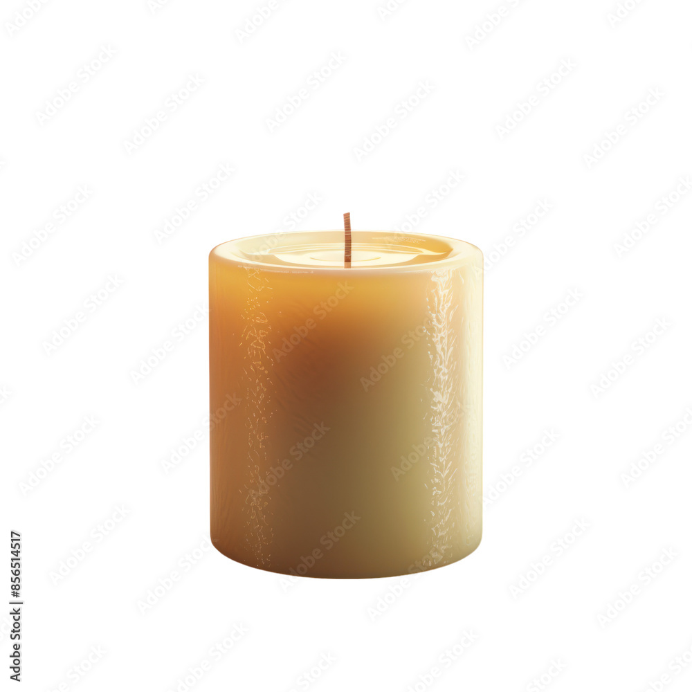 A single, unlit, cream-colored pillar candle isolated on a black background.
