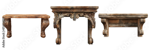 Three ornate wooden archways isolated on black.