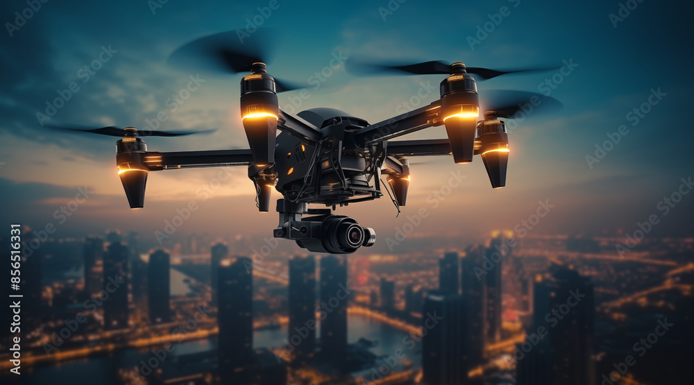 high-tech drone flying over a modern cityscape, capturing data and images. high-tech drone flying over a modern cityscape, capturing data and images.