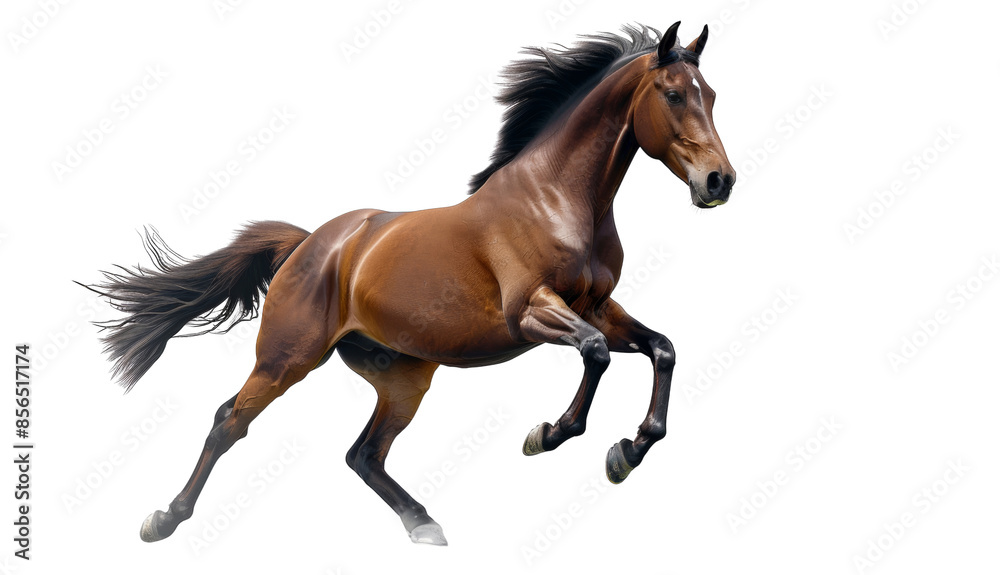 Fototapeta premium A brown horse is running on a white background