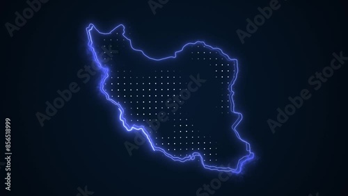3D Moving Neon Blue Iran Map Borders Outline Loop Background