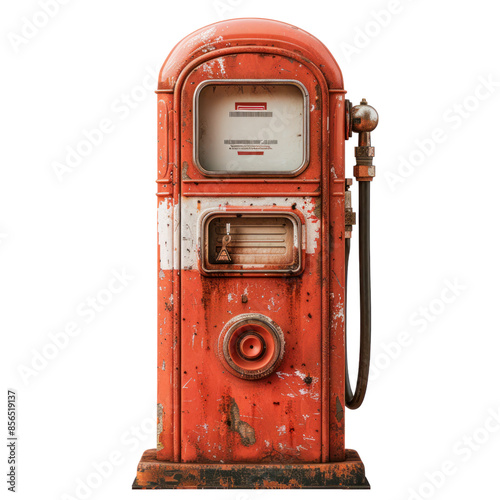 Obraz na płótnie A vintage red gas pump with peeling paint and rust. The pump has a glass display and a single nozzle. w salonie
