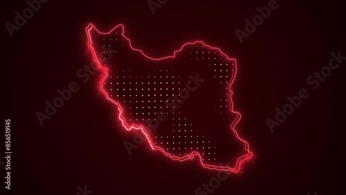 3D Moving Neon Red Iran Map Borders Outline Loop Background