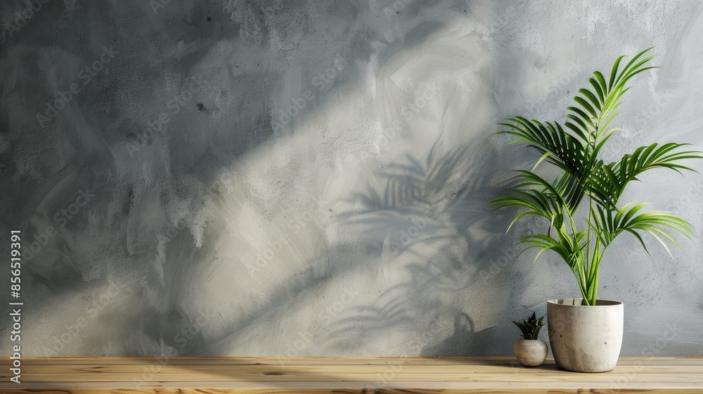 Indoor plant on wooden table with Grey wall Photo Indoor plant on wooden table with Grey wall Photo