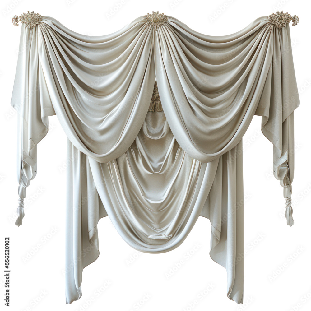 Elegant white fabric drapes with soft, flowing folds. Perfect for home decor, interior design, and wedding themes.