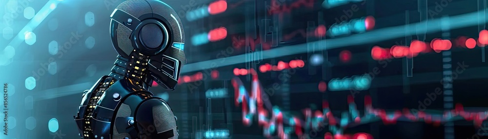 A futuristic AI robot analyzing stock market data on a digital screen, showcasing innovation and technology in financial analysis. A futuristic AI robot analyzing stock market data on a digital screen, showcasing innovation and technology in financial analysis.
