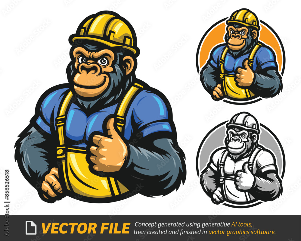 Thumbs Up Gorilla Construction Worker Vector Illustration Thumbs Up Gorilla Construction Worker Vector Illustration