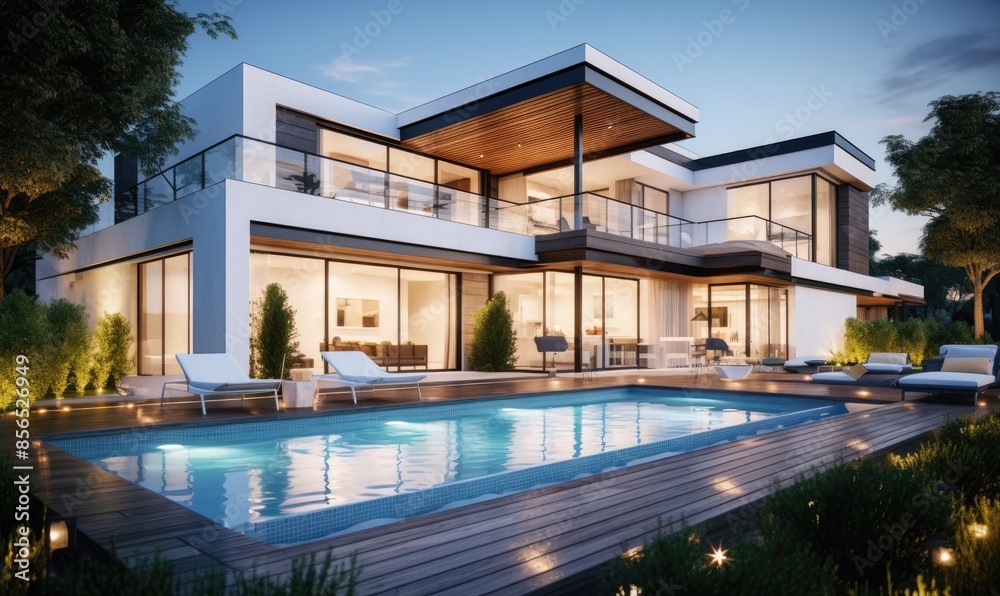 Luxury Modern Villa with Garden: Private House View Luxury Modern Villa with Garden: Private House View