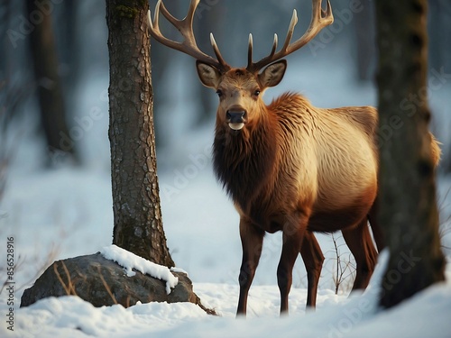 View of wild elk out in nature